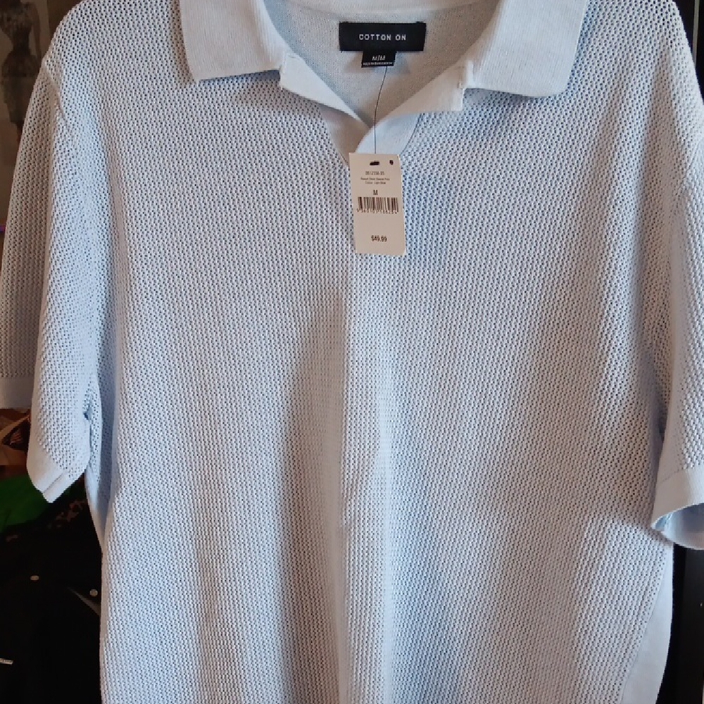 Cotton On Blue Polo Shirt Classic Knit Design